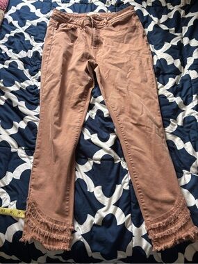 CHARLIE B Frayed Hem Flare Jeans in Dusty Rose